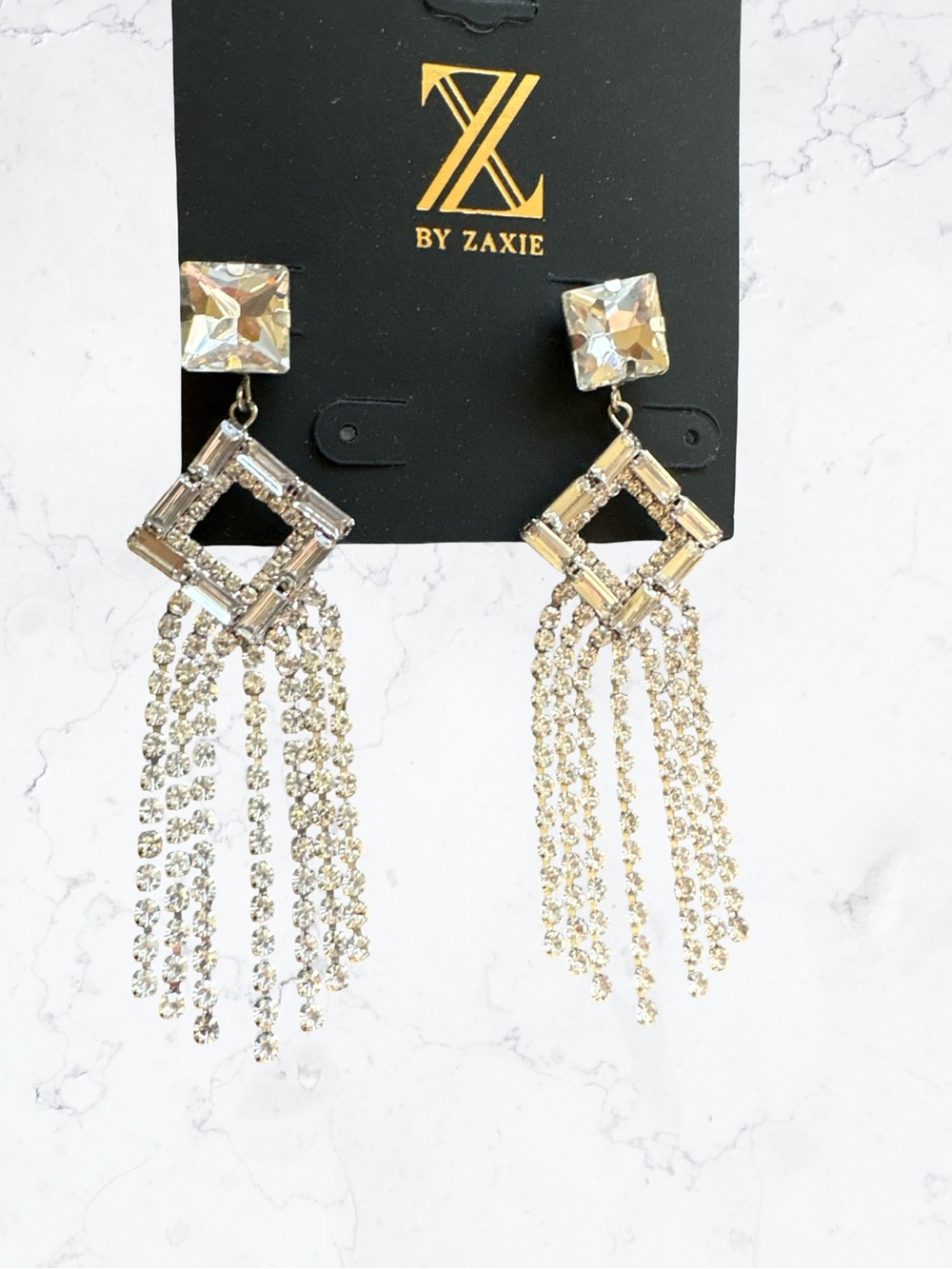 Zaxie Silver Crystal Fringe Drop Earrings - Picture 3 of 4